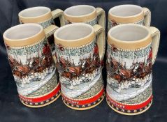 Vintage 1988 Budweiser Holiday Beer Steins Featuring Clydesdales