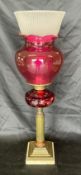 Antique Cranberry Glass Parlor Oil Lamp