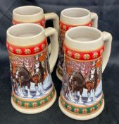 1993-1994 Budweiser Holiday Beer Steins Featuring Clydesdales