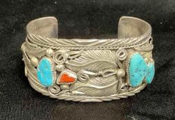 Sterling Silver Bracelet Cuff with Turquoise