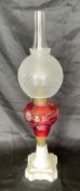Antique Victorian Cranberry Oil Lamp