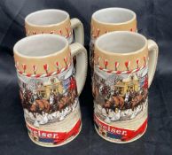 Vintage Budweiser Holiday Beer Steins Featuring Clydesdales