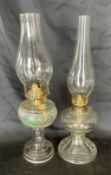 2 Vintage Glass Oil Lamps