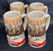 Vintage Budweiser Holiday Beer Steins Featuring Clydesdales