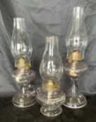 3 Vintage Glass Oil Lamps