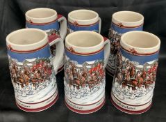 Vintage 1989 Budweiser Holiday Beer Steins Featuring Clydesdales