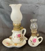 2 Vintage Porcelain Miniature Oil Lamps