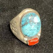 Handmade Turquoise and Coral Ring