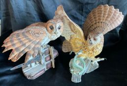 2 Hand Crafted Owl Statues