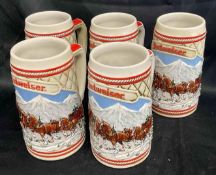 Vintage 1985 Budweiser Holiday Beer Steins Featuring Clydesdales