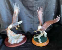 2 Hand Crafted Eagle Statues