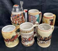 6 Assorted Budweiser Beer Steins