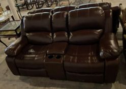 Reclining Leather Sofa with Cupholders