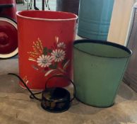 Vintage Metal Trash Cans with Watering Can