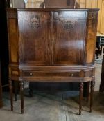 Antique Mahogany Bar Cabinet with Detailed Inlays and Turned Legs