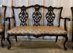 Vintage Chippendale-Style Mahogany Dining Bench