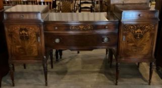 Antique Mahogany Sideboard with Inlaid Marquetry Panels and Turned Legs