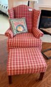 Upholstered Wing Back Chair with Ottoman