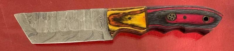 Handmade Damascus Steel Knife with Multi Colored Wooden Handle