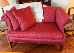 Upholstered Love Seat with Pillows and Throw