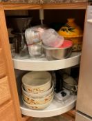 Corner Cabinet Lot of Kitchenwares
