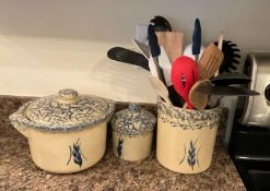 3 Roseville Spongeware Crocks