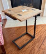 Barnwood Style Folding Side Table with Iron Stand