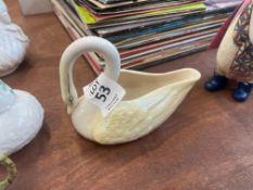 BELLEEK GREEN STAMP SWAN VASE