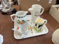 AYNSLEY TEA TRAY W/ 3X MILK JUGS & 1X SMALL TEAPOT