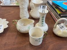 3X BELLEEK GREEN STAMP SHAMROCK ITEMS