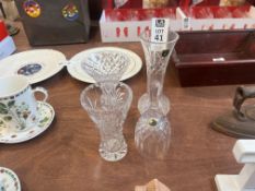 TYRONE CRYSTAL BELL, CAVAN VASE & 2X CUT GLASS VASES