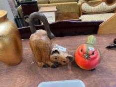 LARGE ROBIN ORNAMENT & WOODEN CAT ORNAMENT