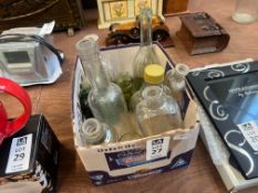 BOX OF ASSORTED SMALL GLASS BOTTLES
