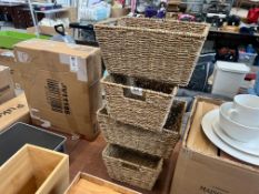 4X SEAGRASS WOVEN STORAGE BASKETS (NEW)