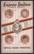 Boxing programme, Jack Petersen v Jock McAvoy, Heavyweight Championship of Great Britain & British