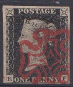 Stamps, GB QV-QEII sparse collection, to include a 1d black, EF, 4 margin cancelled by a crisp red