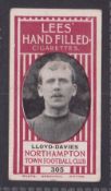 Cigarette cards, J Lees Northampton Town Footballers, type card 305 Lloyd Davies (about gd)