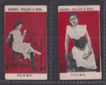 Cigarette cards, Phillips, Beauties PLUMS, plum front, 2 cards, Ref H186 picture nos 7 & 24 (gen gd)