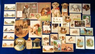 Trade cards, USA, a collection of 40+ early non-insert advertising cards all featuring dogs, various