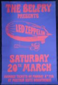Music Poster, Led Zeppelin, original silk screen poster on thin paper stock for a concert held on