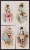 Cigarette cards, USA, Dukes, French Novelties, 'X' size, four type cards, ref N110, pictures nos