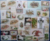 Greetings Cards, approx. 200 mainly Victorian pretty greetings cards of flowers. Embossed,