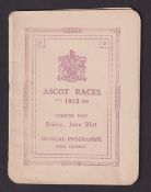 Royal Ascot, 1912, a small format racecard from the Fourth Day, Friday, 21st June featuring the