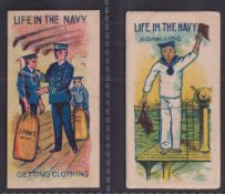 Trade cards, Barratt's, Life in the Navy, ref HB54, two cards, 'Getting Clothing' & 'Signalling' (