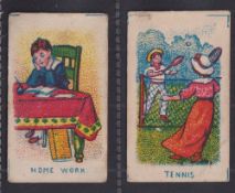 Trade cards, Barratt's, School Activities, ref HB73, two cards, 'Home Work' & 'Tennis' (some