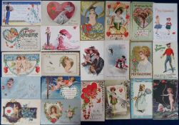 Postcards, Greetings, a collection of approx. 72 Valentine cards and 10 Leap Year, mostly hearts,