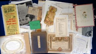 Ephemera, a collection of interesting items to include scraps, 1956 silk bull fighting