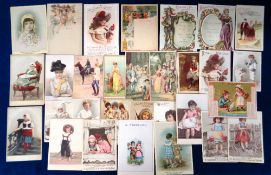 Trade cards, selection of approx. 30 Continental trade cards, all early, non insert, large size