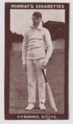 Cigarette card, Murray's, Cricketers (Series H, Brown Front), type card, S.F. Barnes, Staffs (very