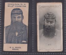 Cigarette cards, Dr. W.G. Grace, two cards, Wills (Australia), Cricketers Series (Grey Scroll